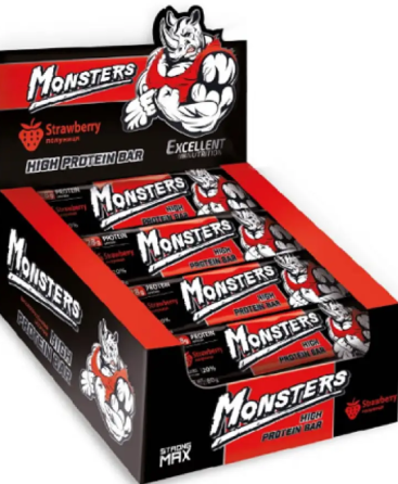Протеиновые Батончики Monsters Strong Max 20х80г Клубника Киев