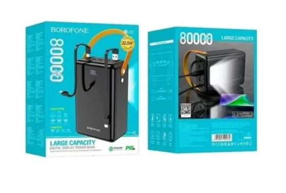 Универсальная зарядная батарея Borofone BJ32 80000mAh Terra 22.5W+PD20W (Черный) Винница