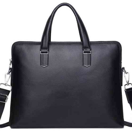 Шкіряна чоловіча ділова сумка-портфель портфель для ноутбука 37х28.5х7, дипломат для офіса Tiding Bag 64028 чорний Київ