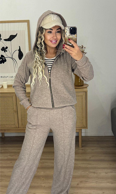 Женский теплый прогулочный костюм двойка: кофта и штаны вязка на трикотажной основе Капучино, 46/48 Одесса - изображение 6