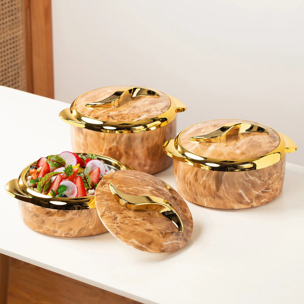 Набор термосов для еды 3в1 термоконтейнеры для сервировки стола, для хранения горячей и холодной пищи 2.5-2-1.5 л,коричневый Каменец-Подольский - изображение 10