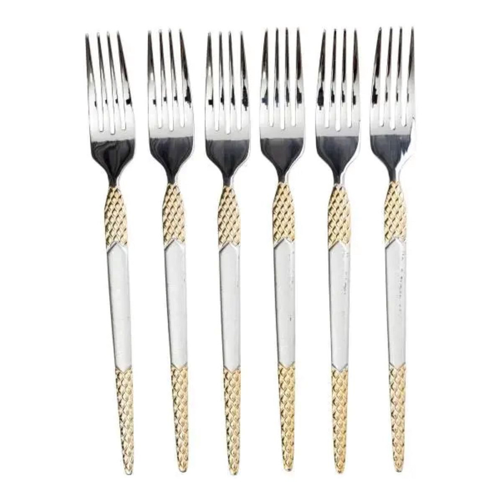 Yiwu Набір столових виделок 6 штук виделка з нержавіючої сталі 21 см Срібло з золотом HP-20-38 Коломия - фото 1