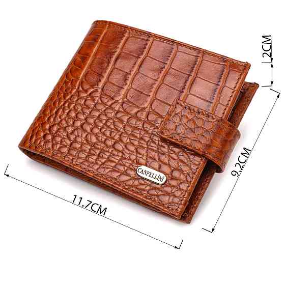 Незвичайний горизонтальний гаманець для чоловіків з натуральної шкіри з тисненням під крокодила CANPELLINI 21893 Рудий Київ