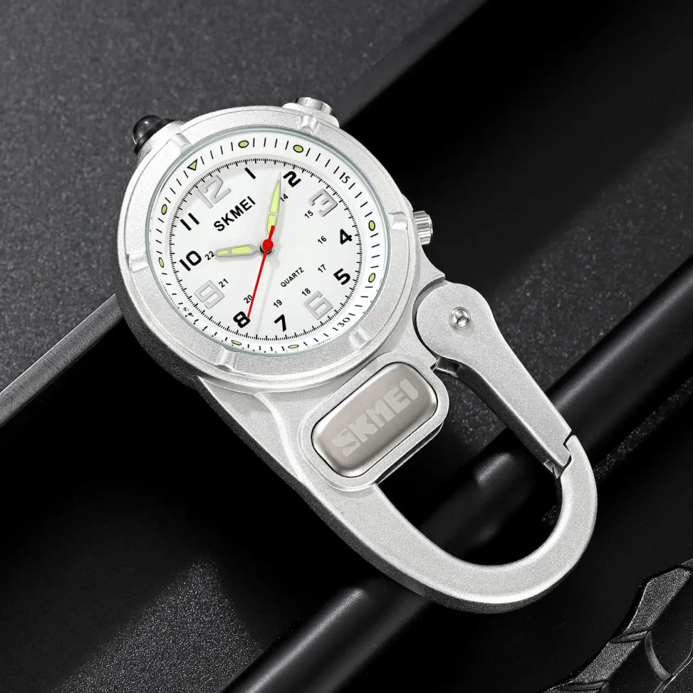 Годинник кварцовий Skmei 2232 з карабіном і LED-ліхтариком (Сріблястий) Київ - фото 4