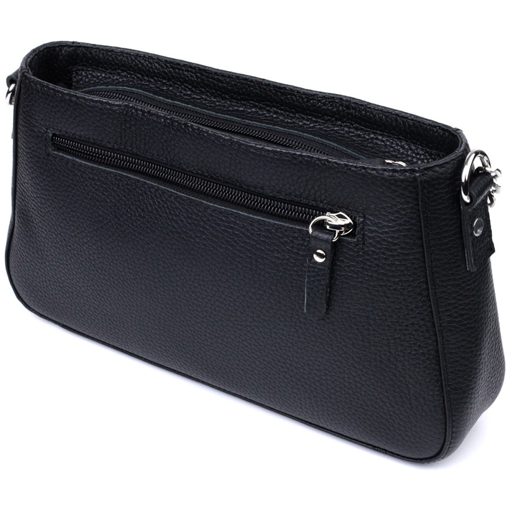 Женская сумка багет с цепочкой и съемным ремешком из зернистой натуральной кожи Shvigel 22837 Черная Киев - изображение 10