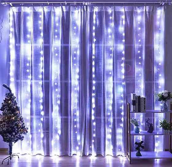 Світлодіодна гірлянда штора роса 6х3 м 600 led з USB і пультом керування (холодний білий) Смела