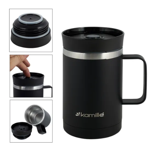 Термочашка 360мл з TPR вставкою нержавіюча сталь чорний KAMILLE 2038 Житомир - фото 7