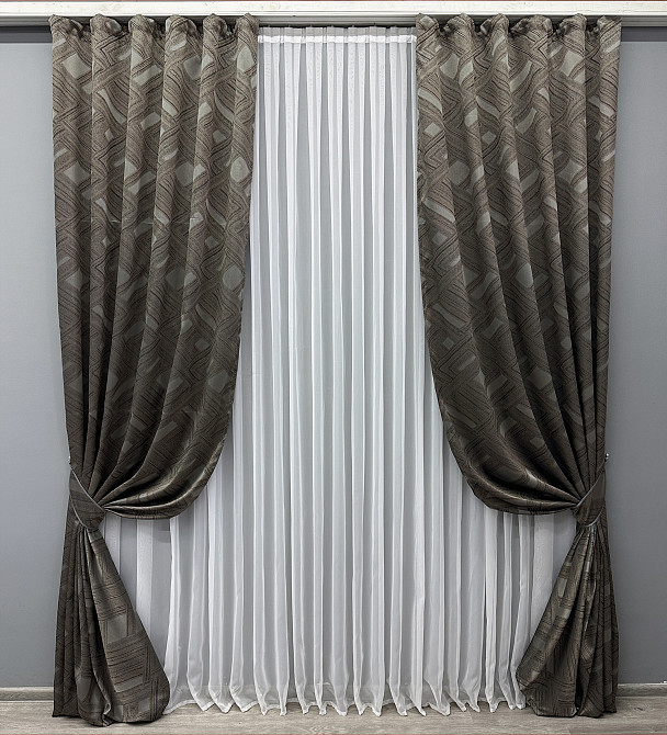 Комплект готовых штор VR-Textil Жаккард Mystery № 1626ш Капучино 150х290 см 2 шт (33-0549) Киев - изображение 2