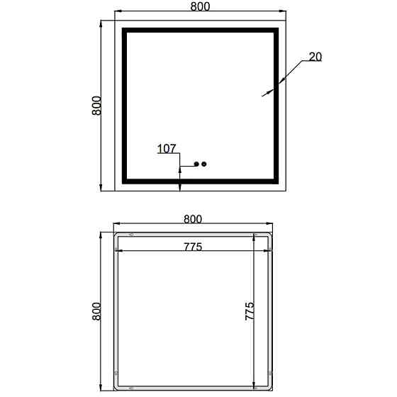 Дзеркало Qtap Mideya (MI1) 800x800 з LED-підсвіткою Touch, з антизапотіванням, димером, регумацію QT2078NCF8048477 Київ