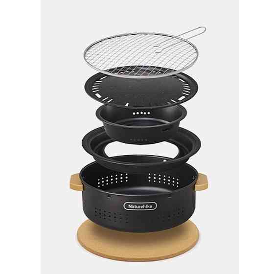 Піч настільна кругла з решіткою гриль і сковорідкою Naturehike CNK2550CF010 36х32.6х12 см хромоване залізо Вінниця