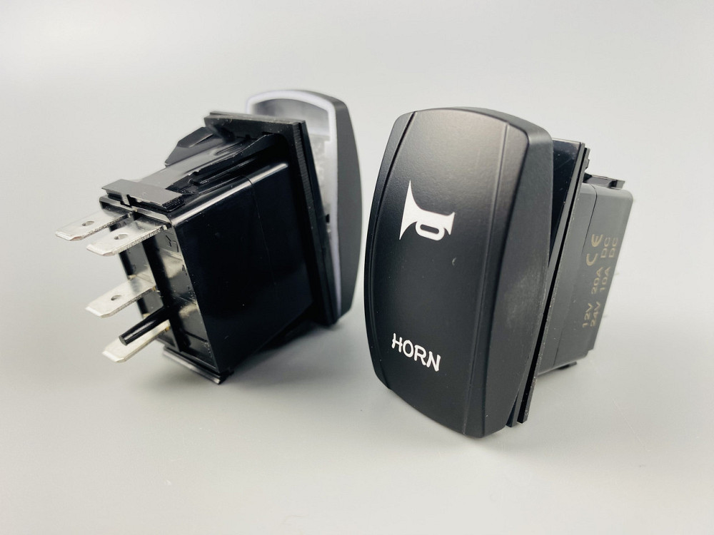 Клавіша вимикач ON-OFF-ON, 4 ніжки, синя підсвітка, малюнок — "сигнал додатковий". Мукачево - фото 1