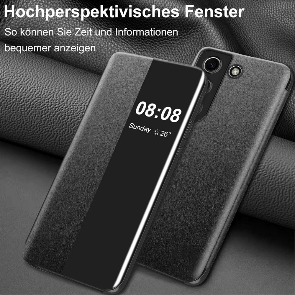 Чехол для Samsung Galaxy S24 Clear View флип кожаный ультратонкий ударопрочный с прозрачным окном черный Киев - изображение 5