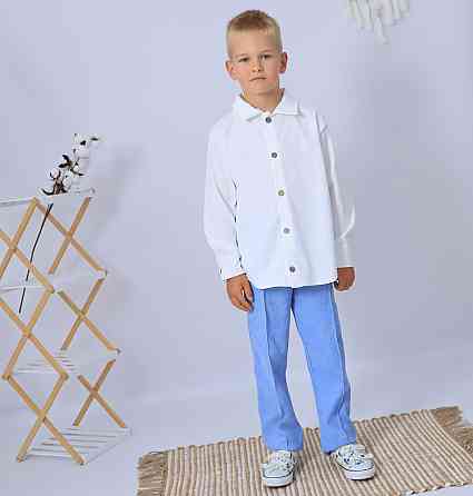 Святковий вельветовий костюм для хлопчика/ костюм до школи сорочка біла + штани блакитні 98 Кам'янець-Подільський