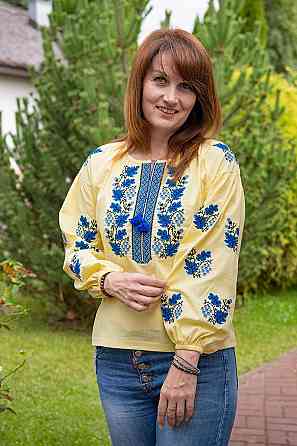 Вишиванка жіноча, лляна з довгим рукавом, лимонная, топ Київ