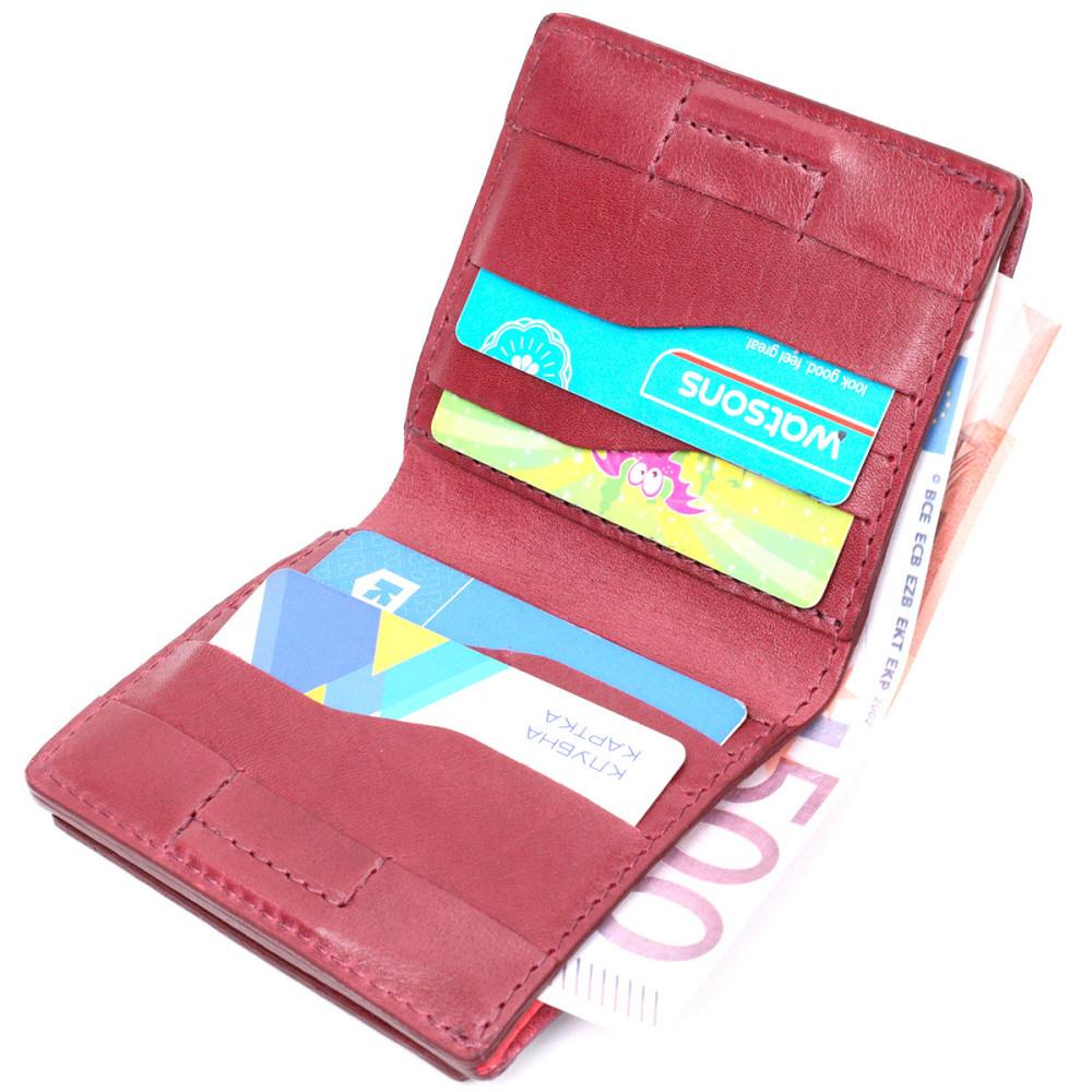 Компактне портмоне з натуральної шкіри Бордовий (GRANDE PELLE) Київ - фото 10