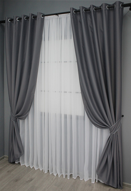 Комплект штор на люверсах VR-Textil Bagema Rvs № 1241ш Темно-серый 150х250 см 2 шт (37-0013) Киев - изображение 3