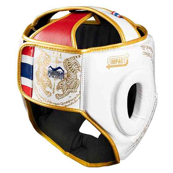 Боксерський шолом Phantom Muay Thai Full Face White Gold (капа в комплекті) Кам'янське