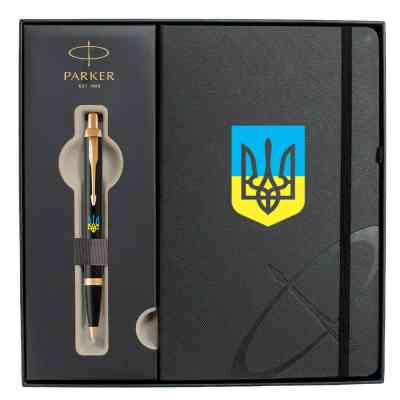 Ручка кулькова Parker IM 17 UKRAINE Black GT BP Тризуб син-жовт. + блокнот Parker + подар.упаковка GIFT24 (22032b24_T0016u) Вінниця
