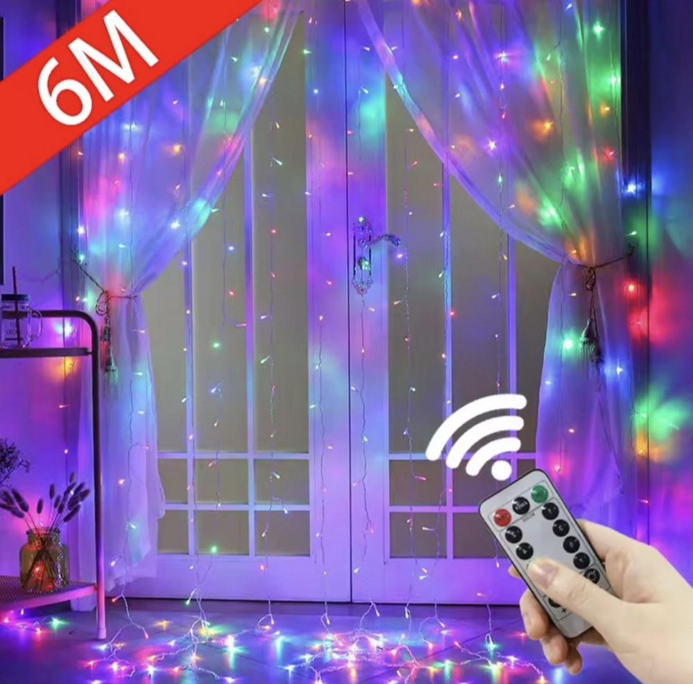 Світлодіодна гірлянда штора роса 6х3 м 600 led з USB і пультом керування (різнокольоровий) Смела - изображение 1