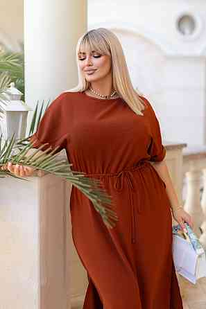 Жіноча сукня міді зі шнурком "Rea" оптом | Батал Теракот, 54-56 Київ