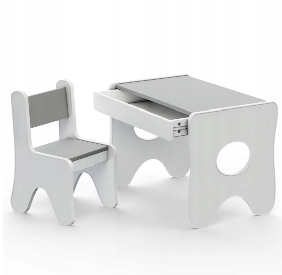 Набір дитячих меблів столик із шухлядою та стільчик 70х45х51 см (Білий із сірим) Київ