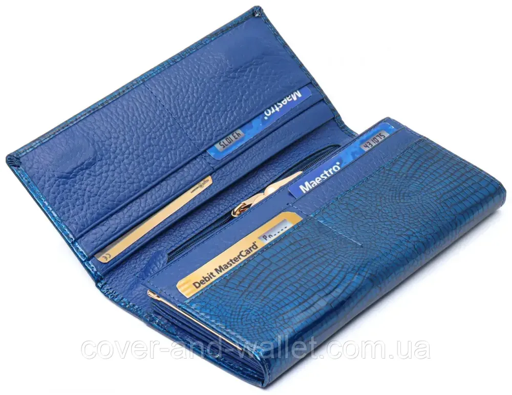 Жіночий лаковий шкіряний гаманець на магнітах синього кольору ST Leather Київ - фото 9