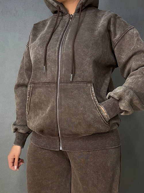 Костюм жіночий Joy One 2166-11 утеплений варений худі зі штанами палаццо коричневий, коричневий, XL Київ - фото 17