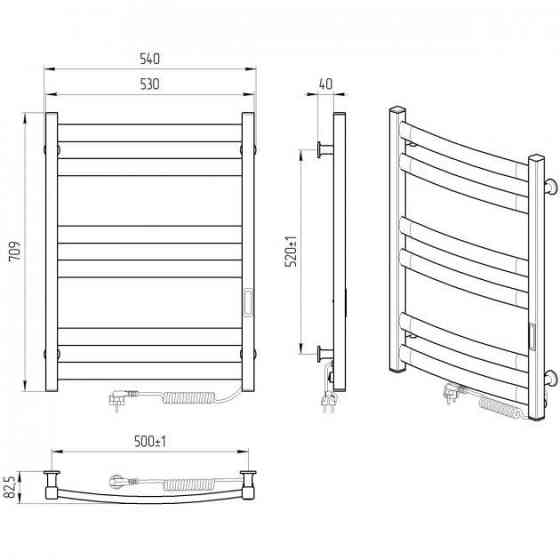 Электрический полотенцесушитель Laris Зебра Атлант ЧКЧ6 500Х700 Э черный, правое подключение Киев