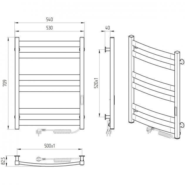 Електрична рушникосушка Laris Зебра Атлант ЧКЧ6 500Х700 Е чорна, праве підключення Київ - фото 6