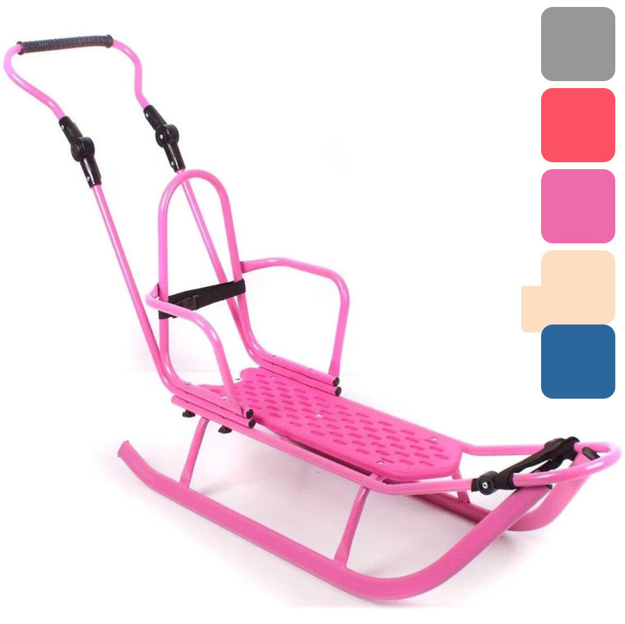 Санки дитячі Adbor Piccolino металеві зі спинкою і регульованою ручкою, для дітей Рожевий Київ - фото 1