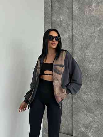 Женская стильная оверсайз худи с капюшоном на молнии петля пенье + турецкая рибана Графит, 42/46 Одесса