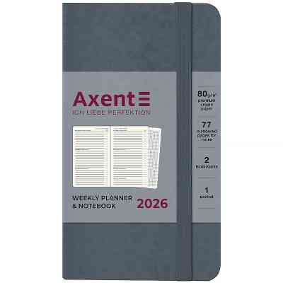 Еженедельник Axent датированный 2026 Pocket Strong 90х150, серый (8508-26-62-A) Винница