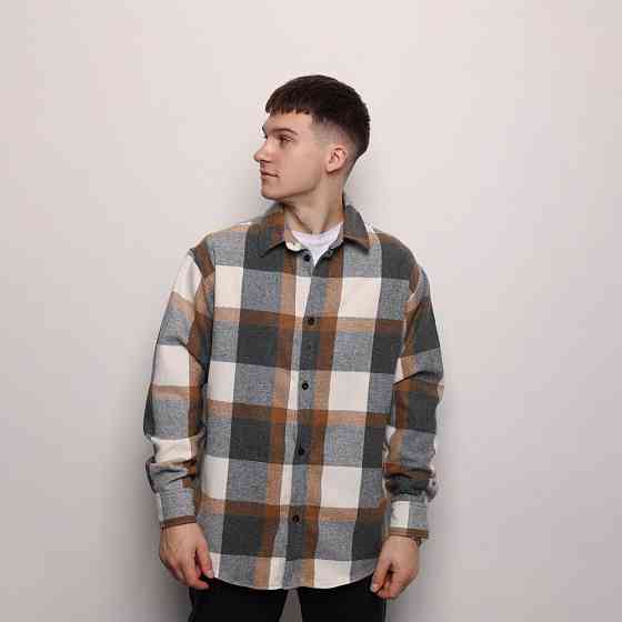 Рубашка в клетку серо-коричневая. Мужская рубашка Pobedov Tartan в клетку серо-коричневая Киев