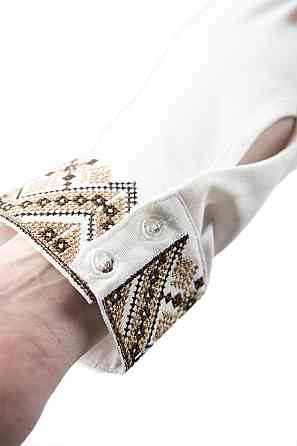 Вышиванка мужская,  льняная, молочная лен Юрма одяг, топ Киев