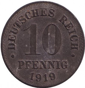 Монета 10 пфенігів. 1919,20 рік, Німецька імперія. Полтава - фото 1