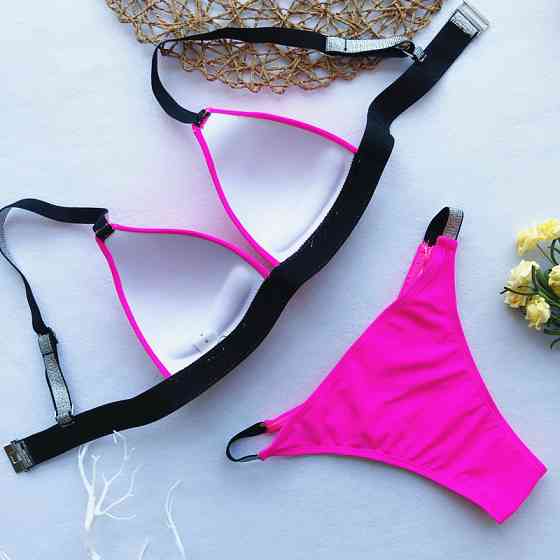 Купальник з люрексом роздільний жіночий S рожево-сріблястий Київ