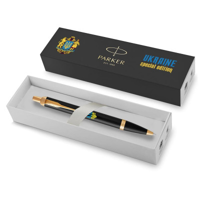 Ручка шариковая Parker IM 17 UKRAINE Black GT BP Трезубец сине-желтый (22032_T0016u) Винница - изображение 4