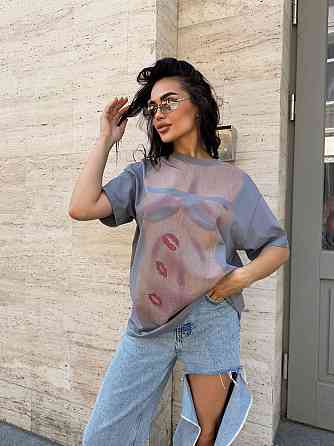 Женская стильная оверсайз футболка с накатом турецкий кулир Пепел Одесса