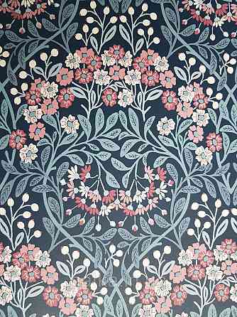 Шпалери флізелінові еко Rasch Sophia 0.53х10 рослинний принт квіти листя маленькі польові бордові на синьому Київ
