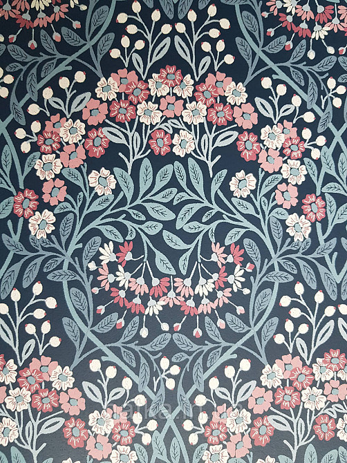 Шпалери флізелінові еко Rasch Sophia 0.53х10 рослинний принт квіти листя маленькі польові бордові на синьому Київ - фото 4