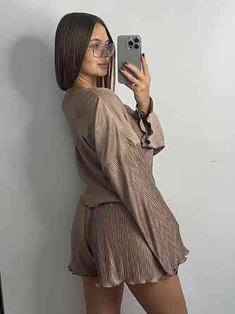 Жіночий комплект зі стрейч-плісе: кофточка та шорти Капучино M-L Харків