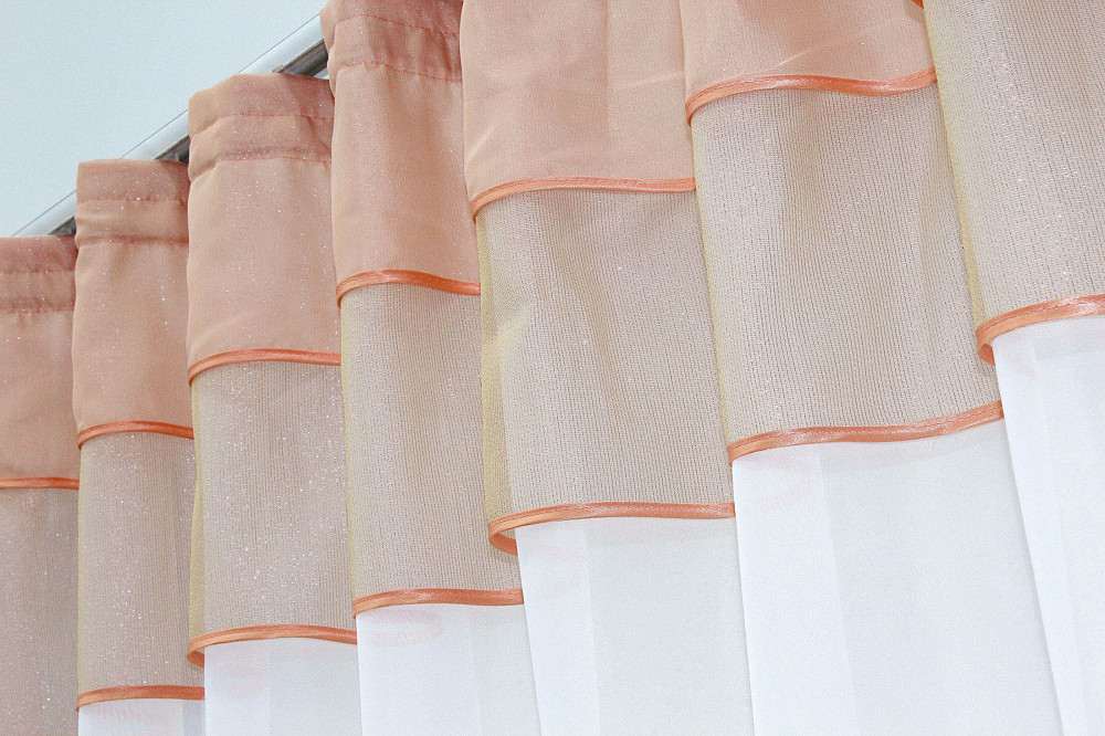 Кухонная занавеска VR-Textil № 00к белый с персиковым 270х170 см (59-728) Киев - изображение 3