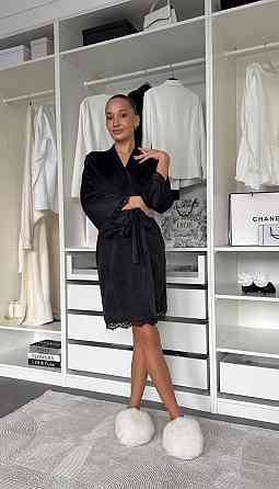 Жіночий халат на запах з мереживом велюр Одеса