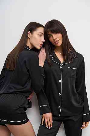 Комплект шовковий трійка сорочка з шортами і штанами Чорний L Харків