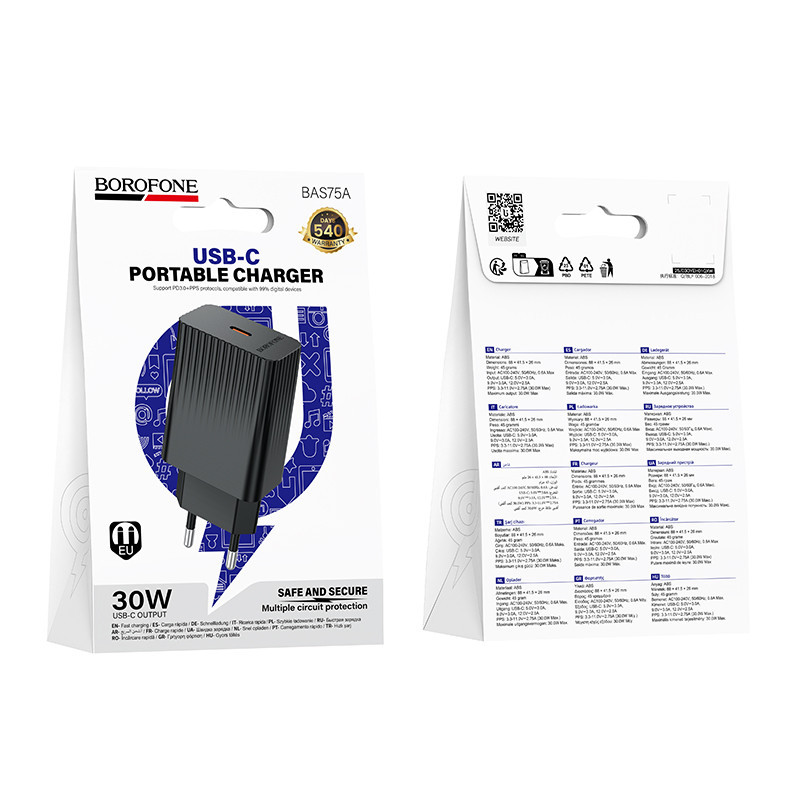 Мережевий зарядний пристрій BOROFONE BAS75A Source single port PD30W charger Black Одеса - фото 2