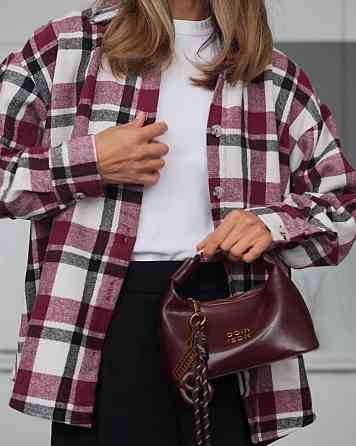 Жіноча стильна принтована сорочка в карту турецький кашемір Винний Одеса