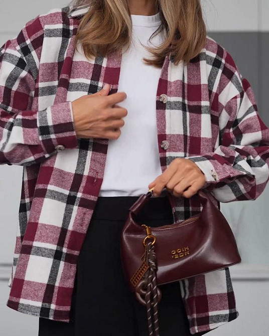 Жіноча стильна принтована сорочка в карту турецький кашемір Винний Одеса - фото 6