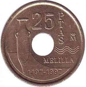 Мелілья. Монета 25 песет. 1997 рік, Іспанія..(Р) Полтава