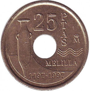 Мелілья. Монета 25 песет. 1997 рік, Іспанія..(Р) Полтава - фото 1