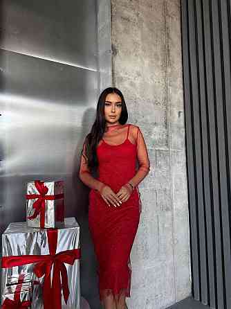 Жіноча елегантна вечірня мідіплаття віскоза та сітка блискавка Червоний, 46/48 Одеса